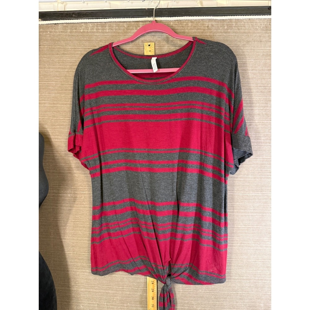 Native People Womens Striped Front Tie Knot Top Wins & Grey Size M NT-0100